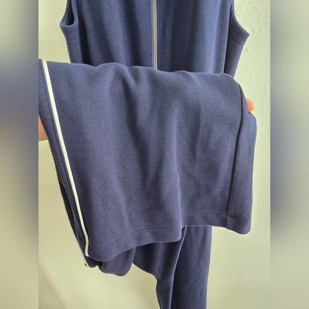 Spanx Airessentials Pique Sleeveless Mockneck Wide Leg Jumpsuit Sz Medium Navy - Picture 7 of 10